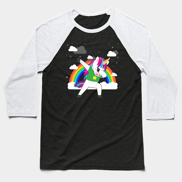 Dabbing Unicorn | Rainbow | Dance T-Shirt | Gift Idea Baseball T-Shirt by MerchMadness